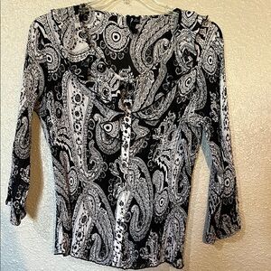 Essentials by Milano Black and White Paisley Blouse Size XL